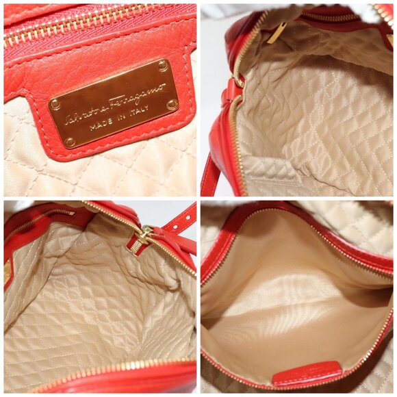 Salvatore Ferragamo Vala Hand Bag Leather 2way Red Gold Auth - Picture 15 of 16